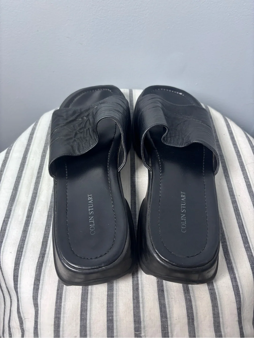 Vintage Y2K Colin Stuart Black Leather Platform Slide Sandals Women’s Size 10